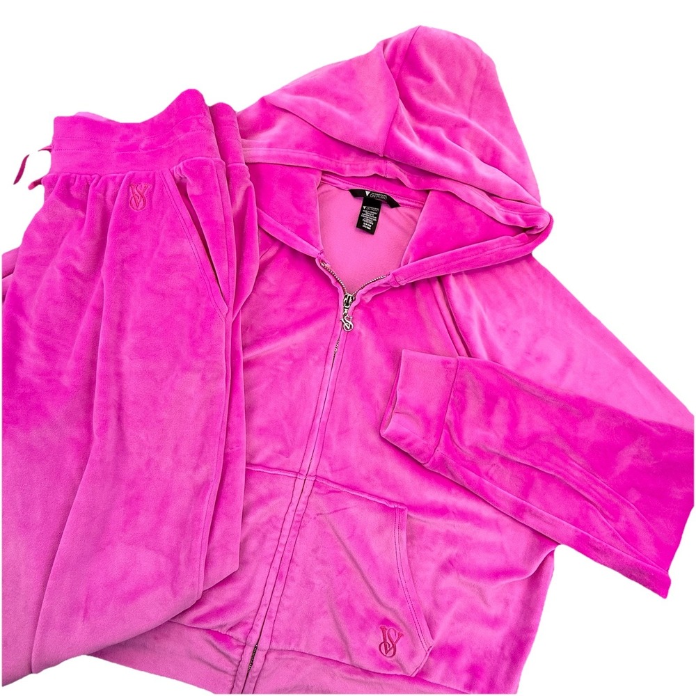 Victoria Secret On Point Velour Tracksuit Set Crop Jacket and Jogger Pink S NWOT